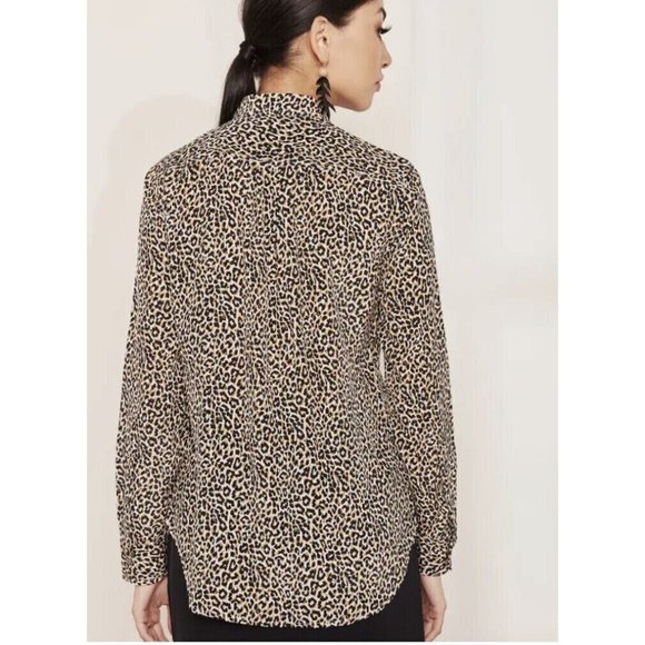 J.Crew Top Leopard Print 100% Silk Button Down Long Sleeve - Picture 3 of 13